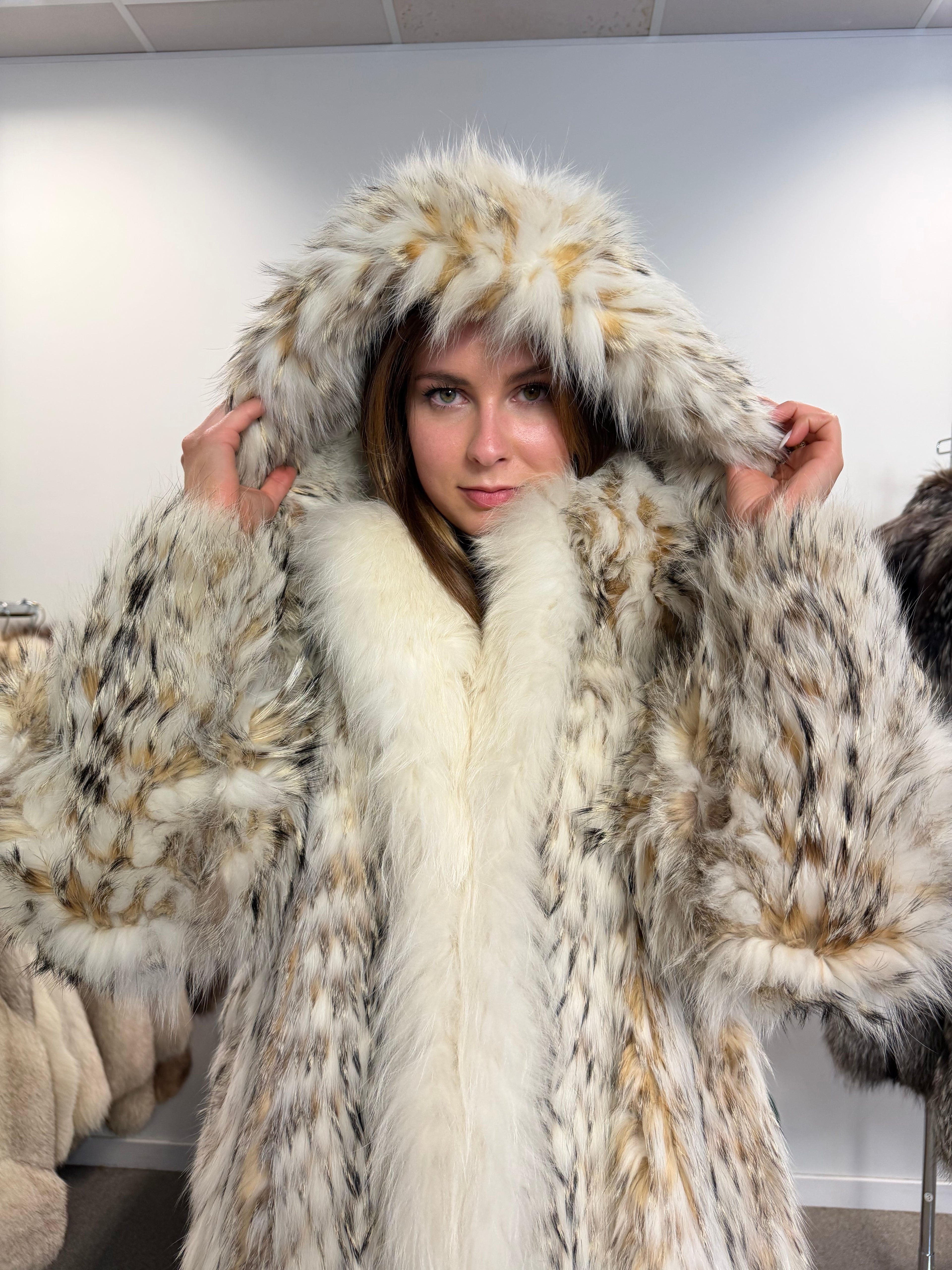 White Fox and Finn Raccoon Real Fur Coat, Size XL