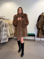 Fox Fur Coat, Brown, Size M