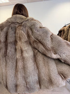Blue Fox Fur Coat, Light Blue, Size M