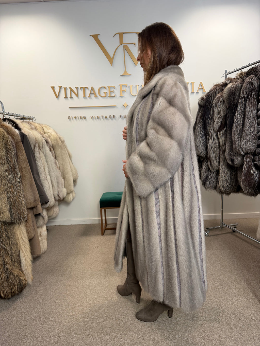 Grey Mink Fur Coat, Swinger, Full Length, Fits up to 5XL