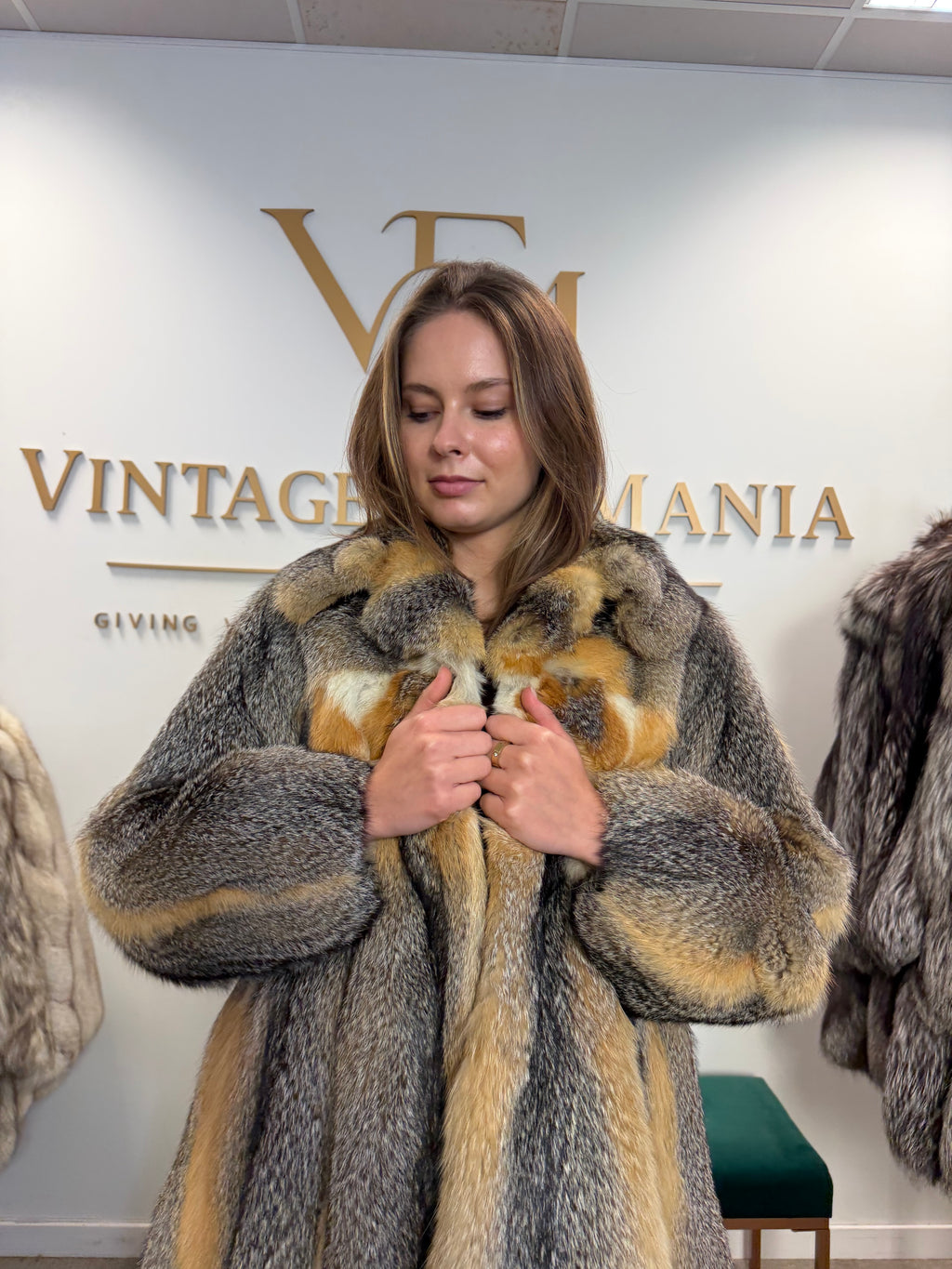 Grey Fox Fur Jacket, Medium, Golden Lining