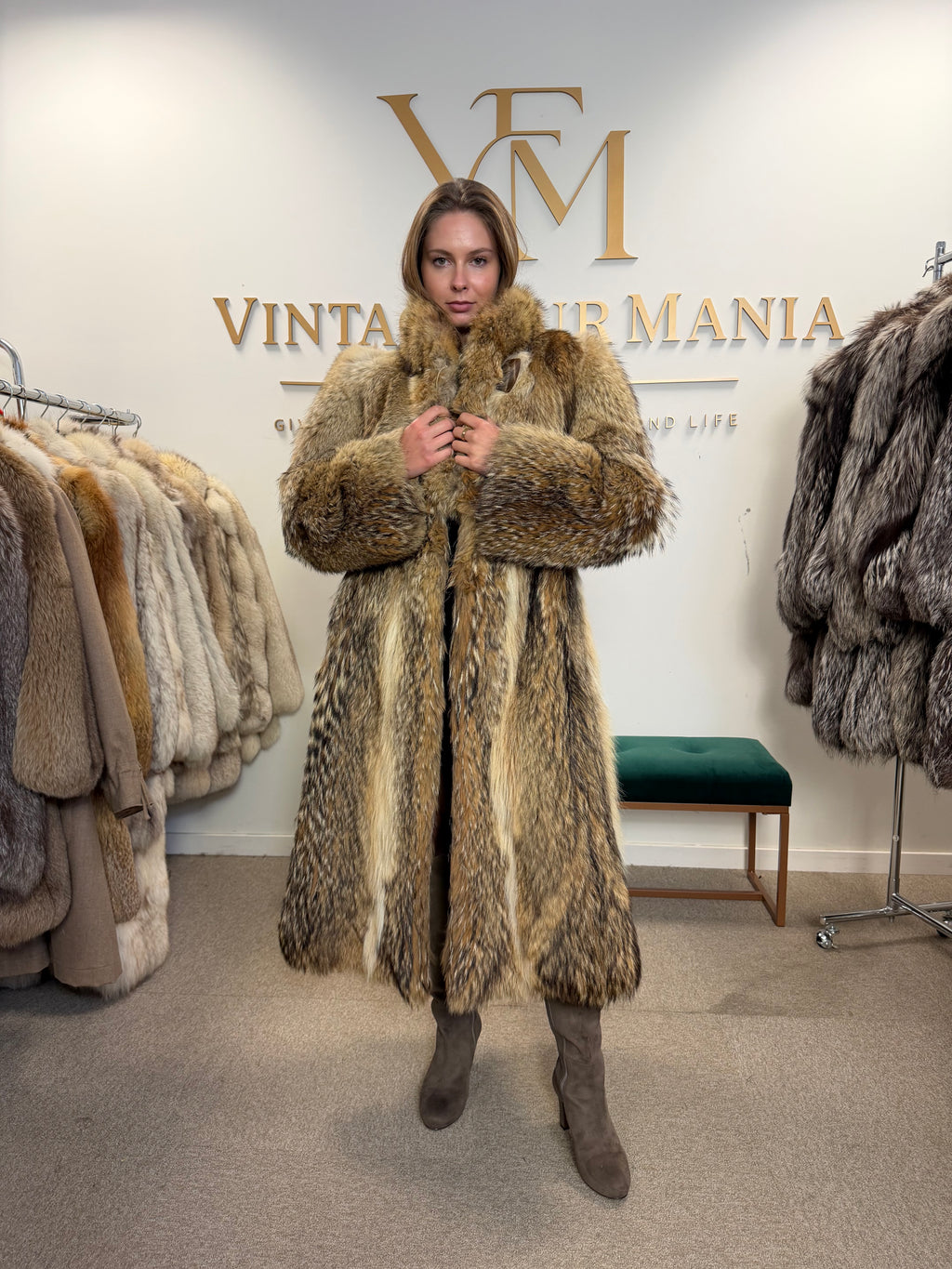 Coyote Fur Coat, Large, Full Length, Fluffy