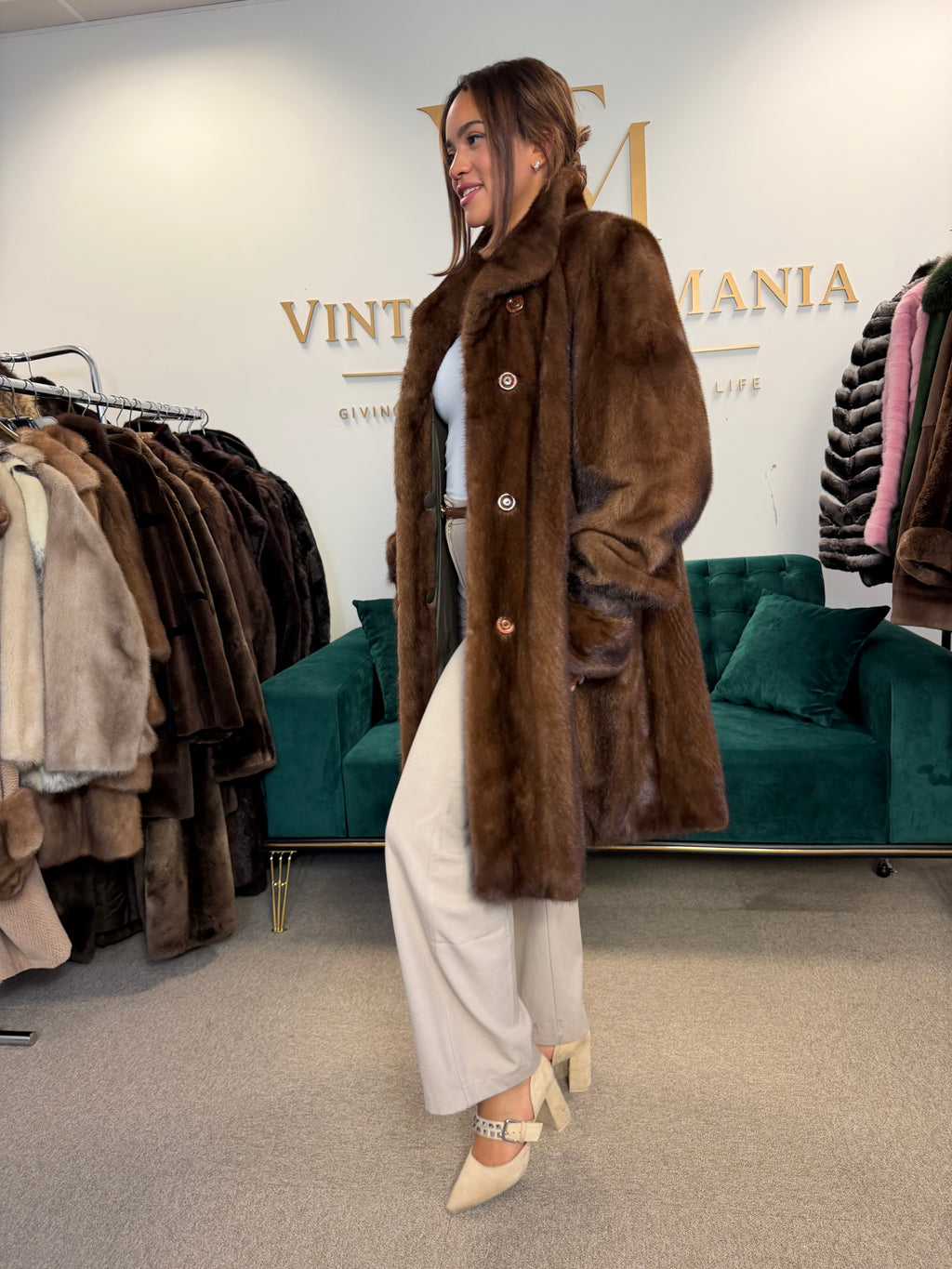 Brown Thick Mink Fur Coat, XL, Flexible