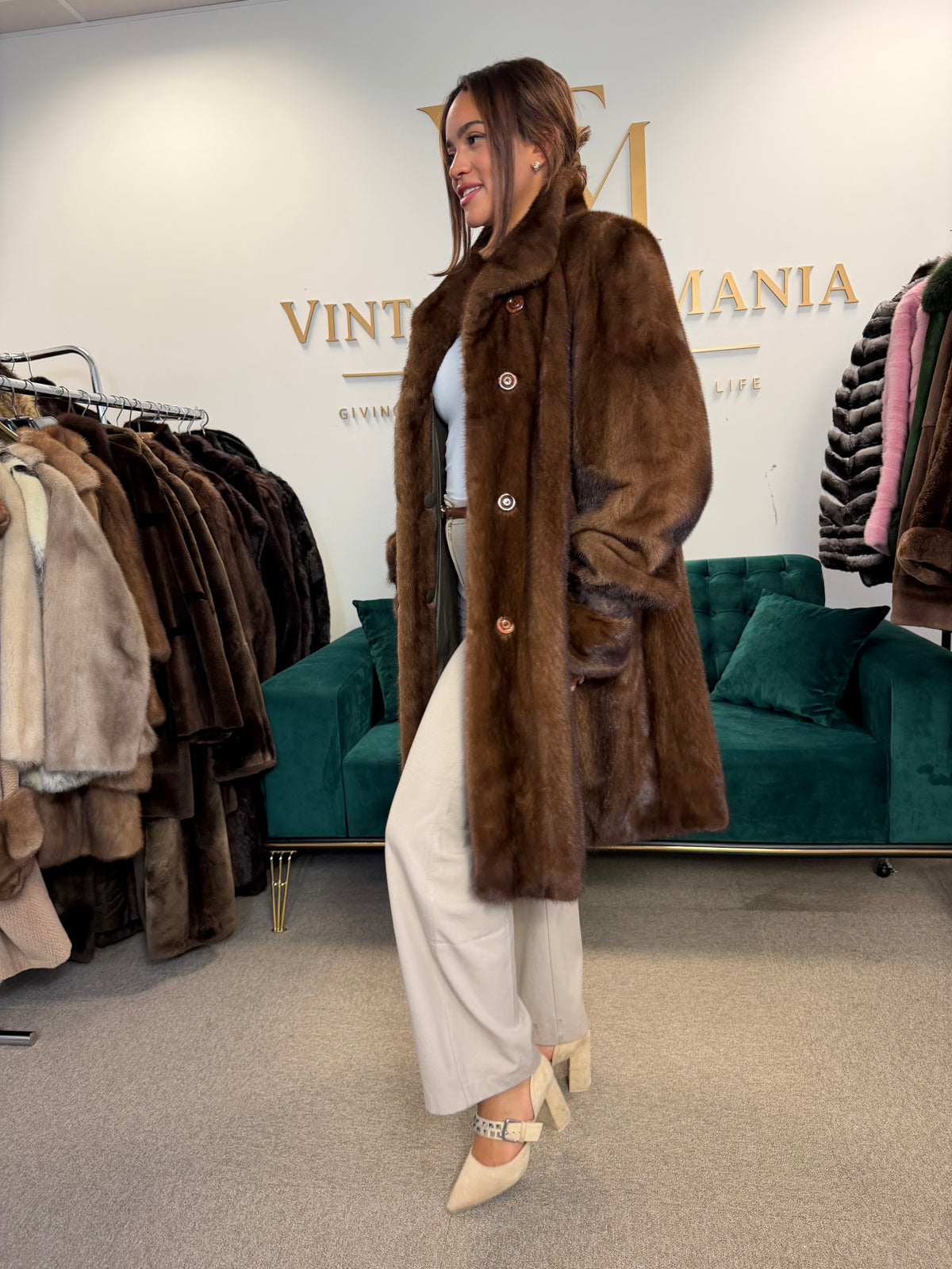 Brown Thick Mink Fur Coat, XL, Flexible