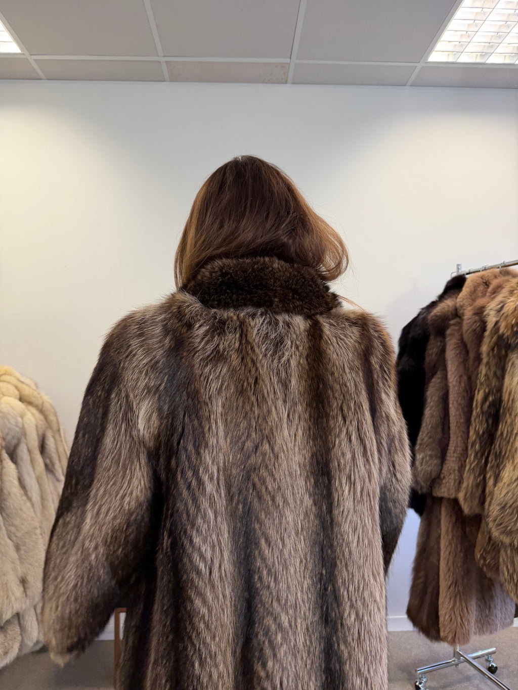 Raccoon Fur Coat, Luxury Lining, Size M