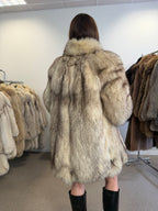 Blue Fox Fur Coat, White, Size L