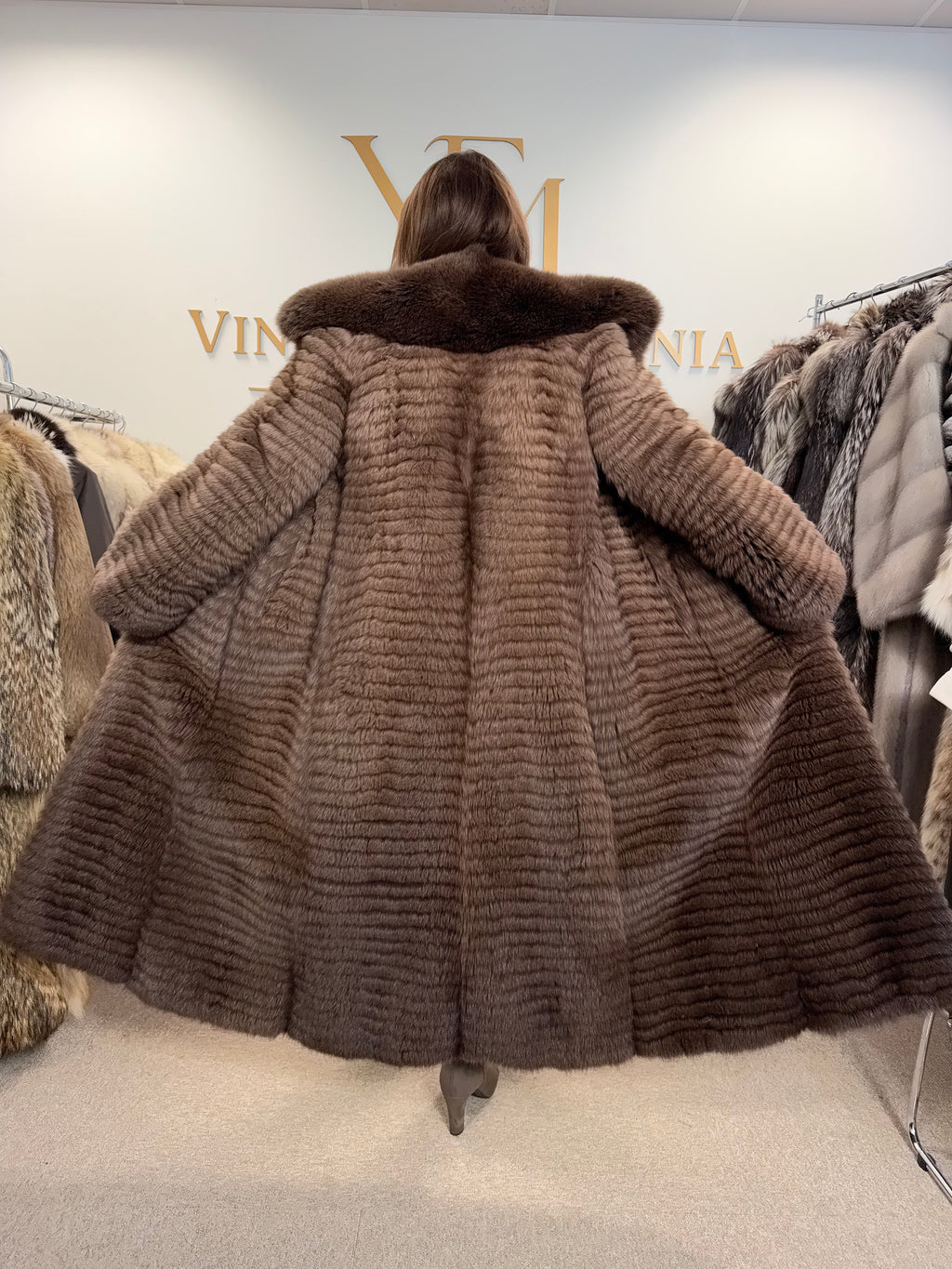 Fluffy Brown Fox Fur Coat, Medium, Extra Full Length, trimmed fur