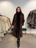 Brown Mink Fur Coat, Fox Collar, Size M