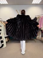 Dark Mink Fur Coat, Large, Swinger, Leather, Designer