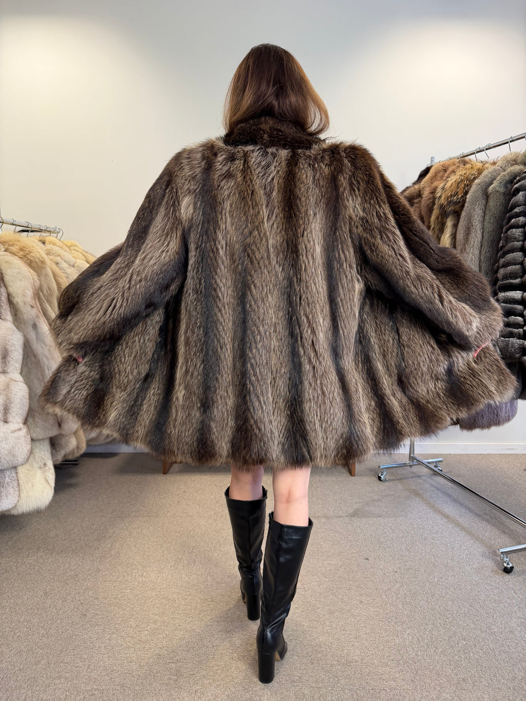 Raccoon Fur Coat, Luxury Lining, Size M