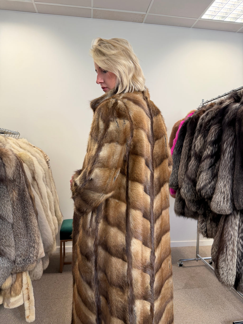 Muskrat Fur Coat, Brown, Full Length, Size S
