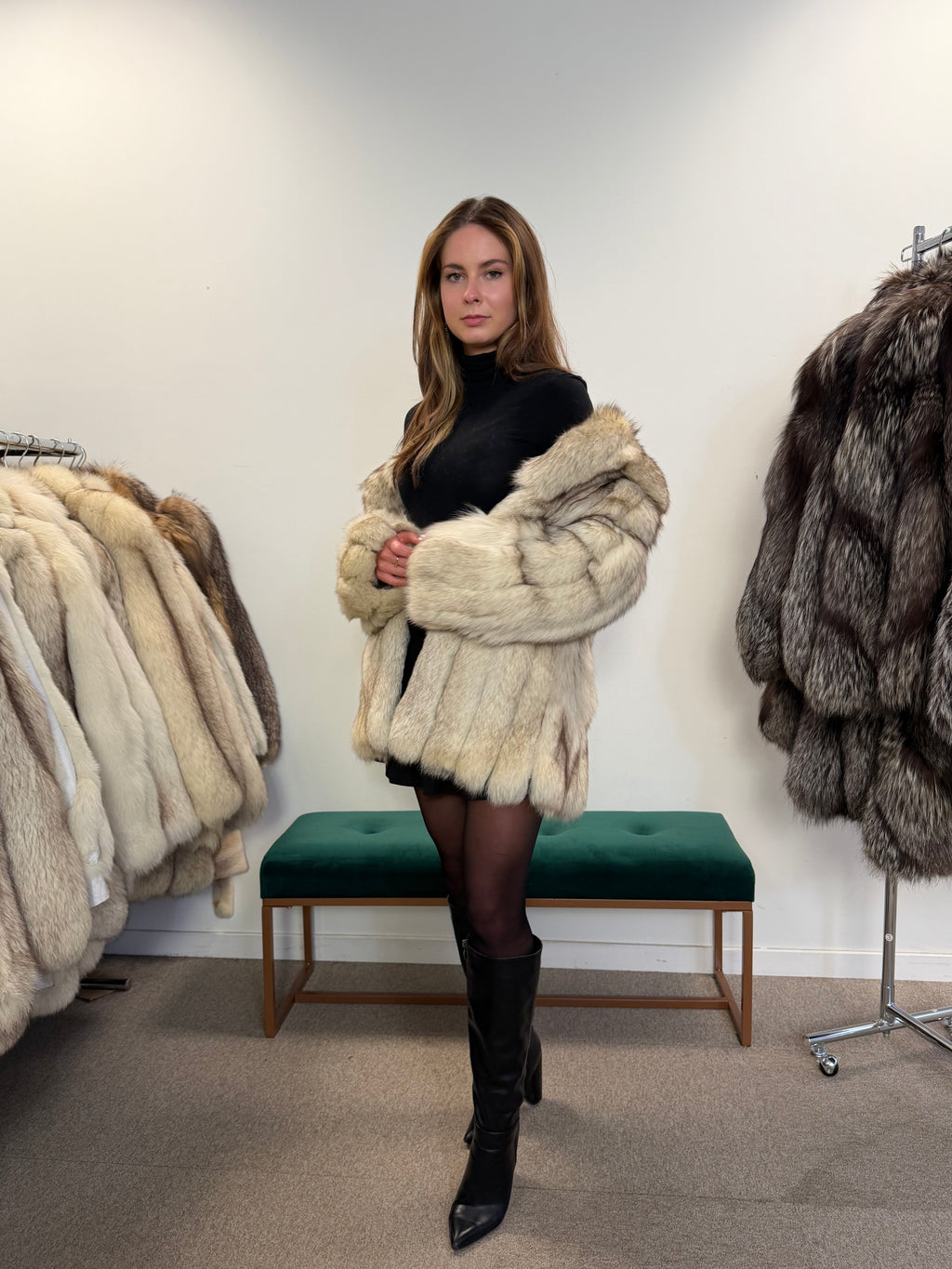 White Fox Fur Jacket, Medium size Polar fox