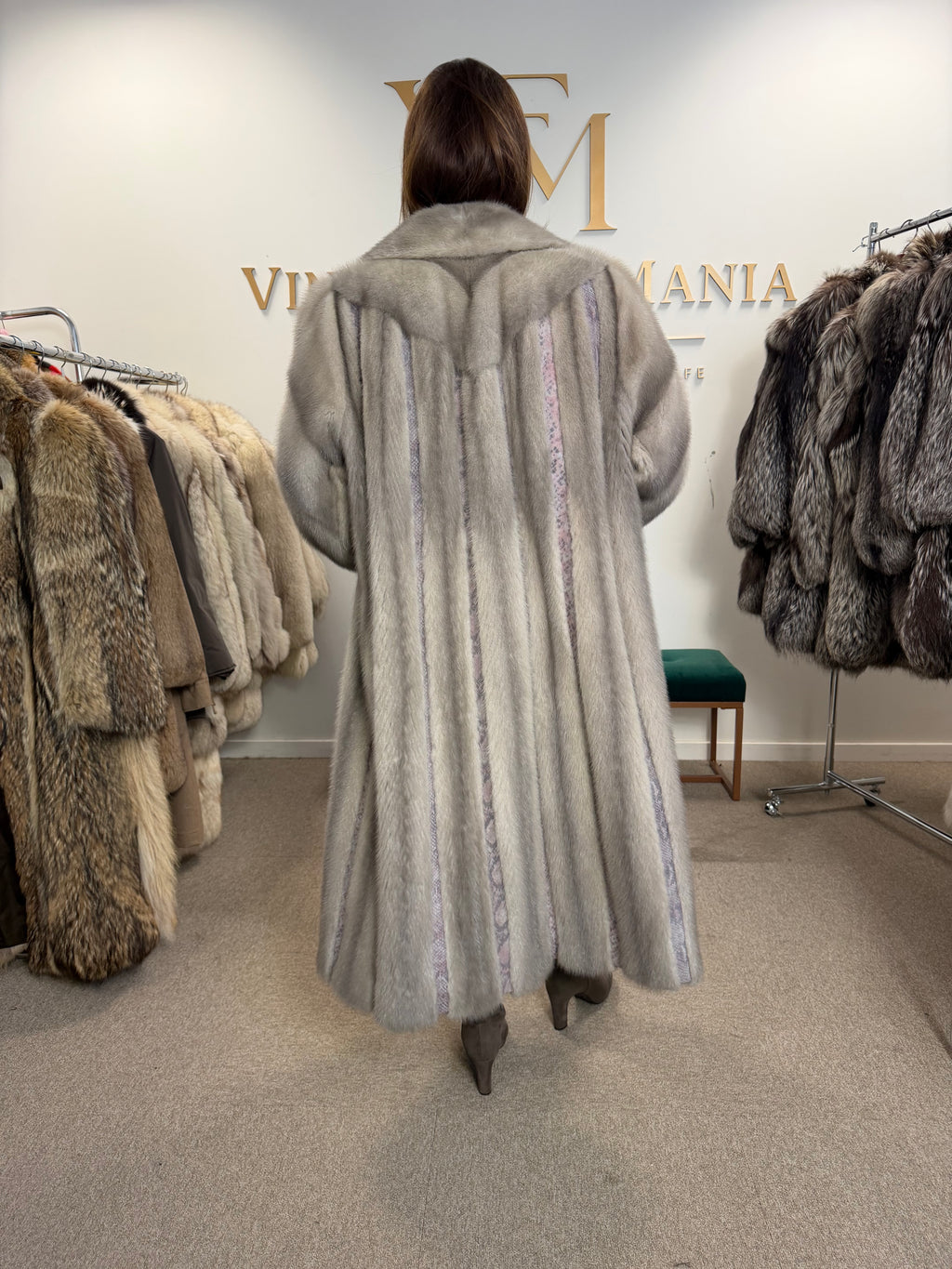 Grey Mink Fur Coat, Swinger, Full Length, Fits up to 5XL