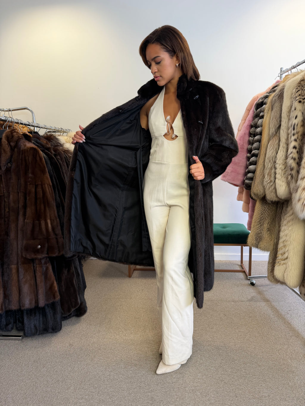 Mink Fur Coat, Dark Brown, Medium