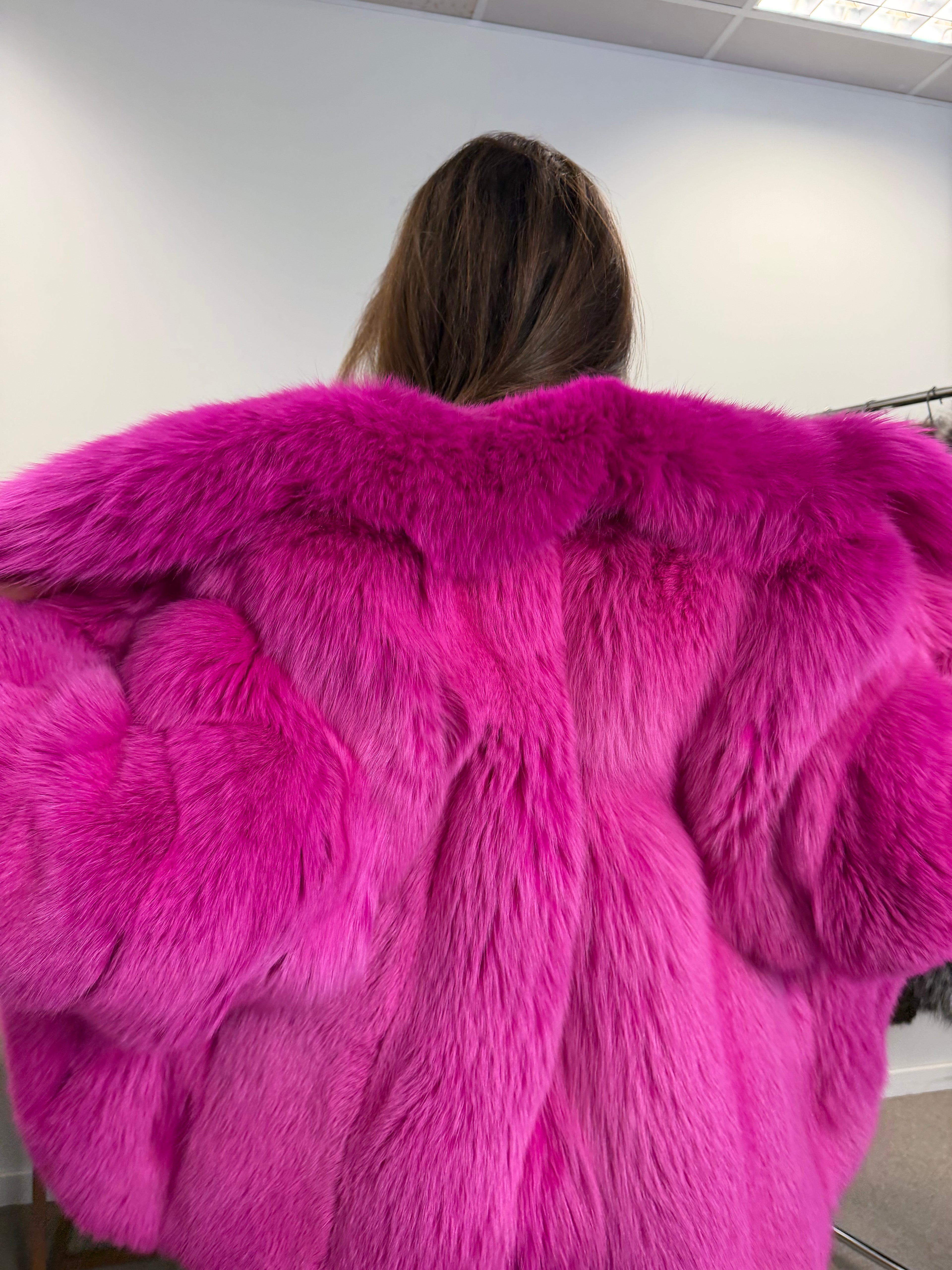Pink dyed arctic fox fur coat - Small size