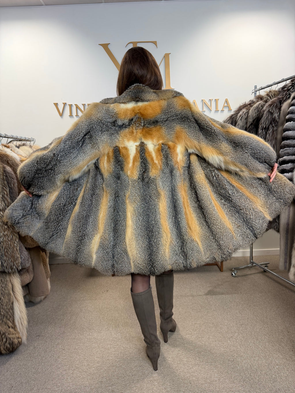 Grey Fox Fur Jacket, Medium, Golden Lining