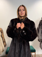 Luxury Mink Fur Coat, Dark Brown, Extra Long, Size L