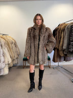 Silver Fox Fur Coat, Hip Length, Size L