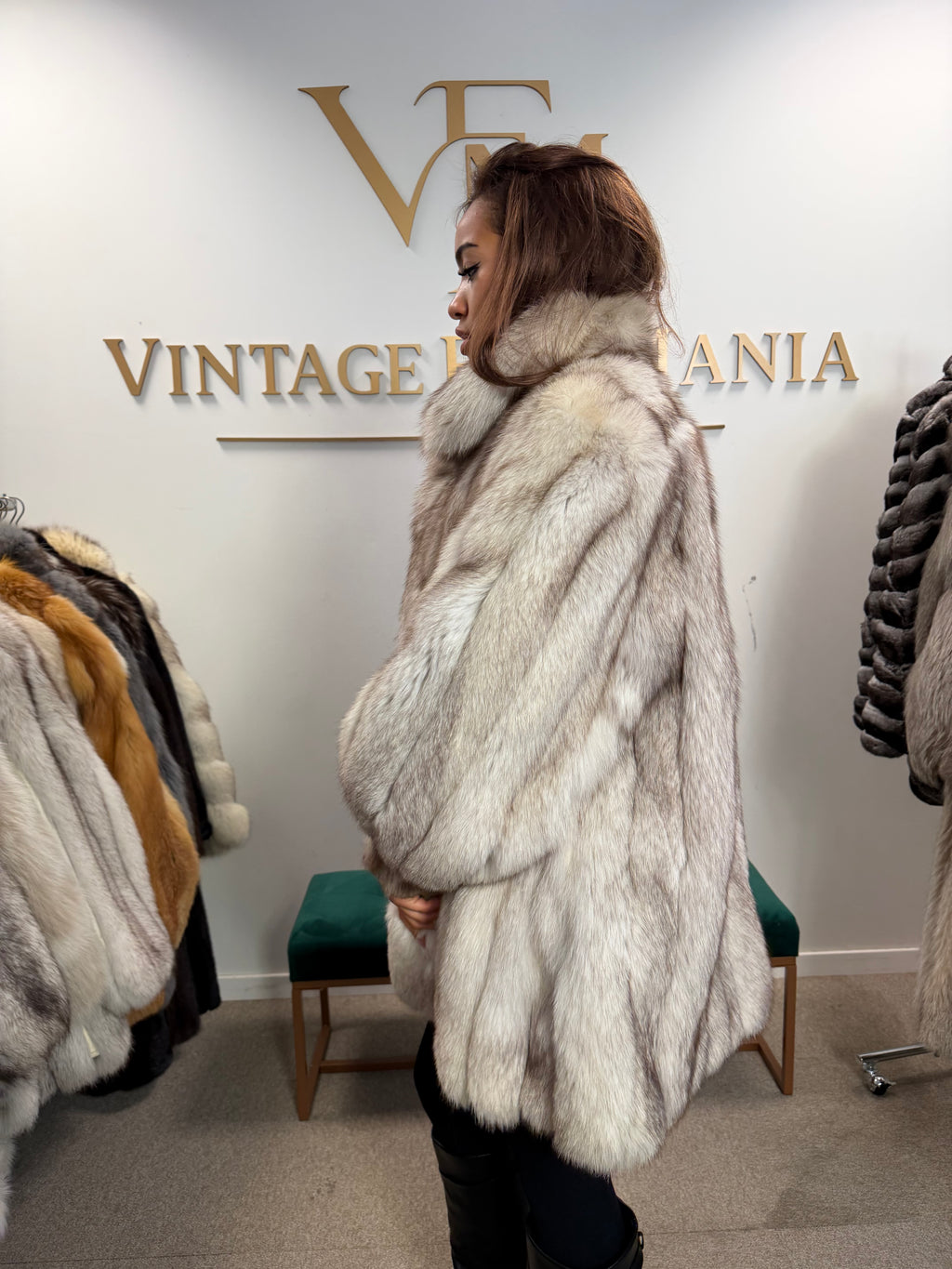 White Blue Fox Fur Coat, Like New, Medium