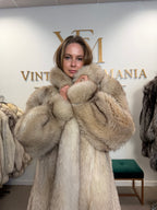 White Fox Fur Coat, Large, Brown Lining