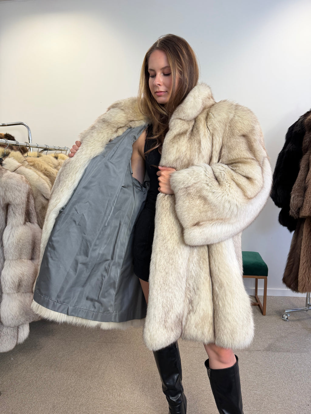 Fox Fur Coat, White Nordic, Oversized 3XL
