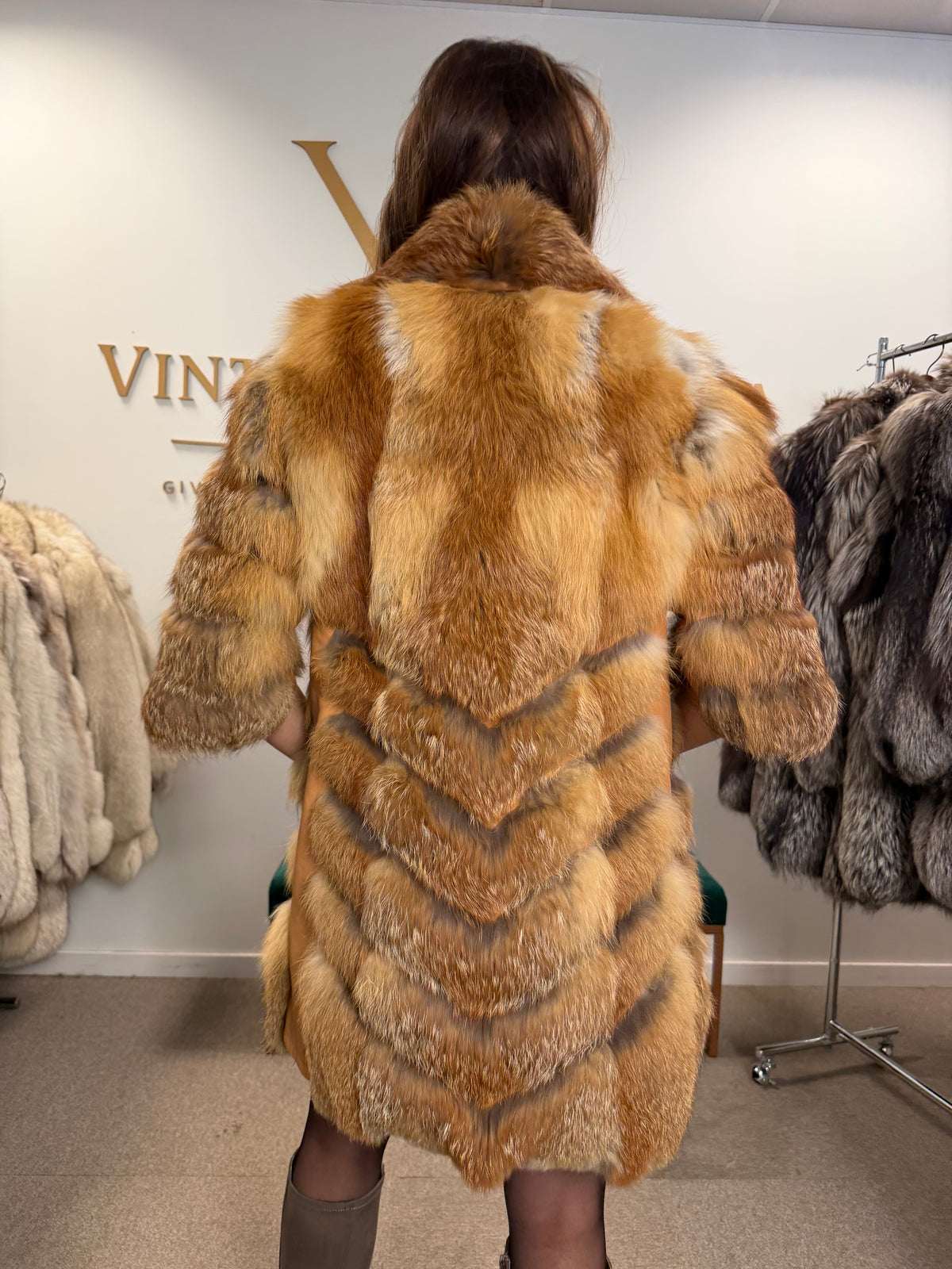 Red Fox Fur Jacket, Small, Trimmed, Short Sleeves