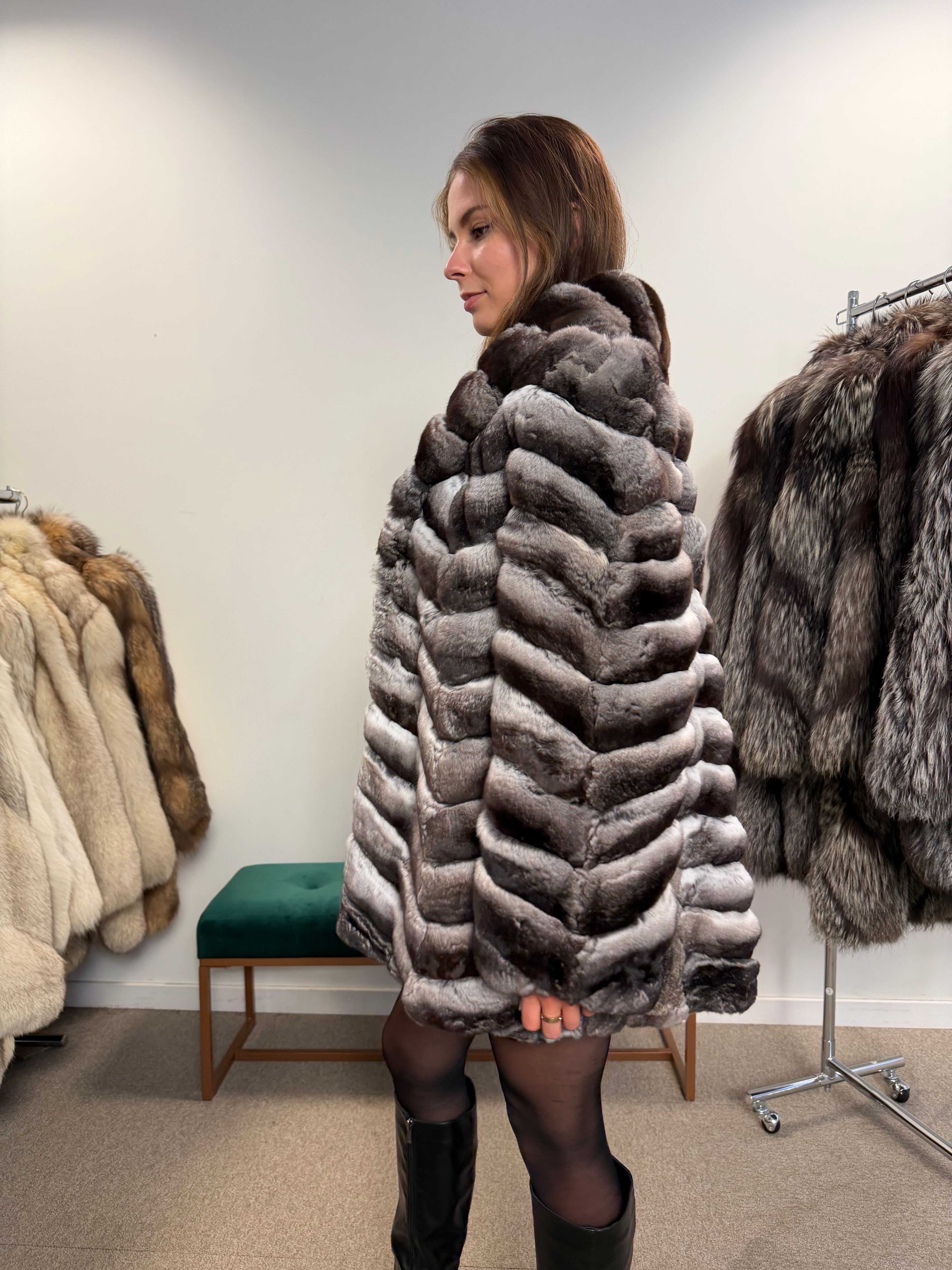 Chinchilla Fur Coat — Large Size, Real Chinchilla Fur