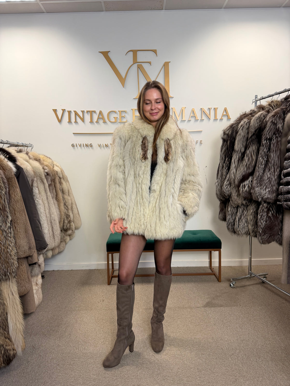 White SAGA Fox Fur Jacket, Medium