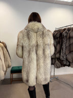 White Nordic Fox Real Fur Coat, Size L