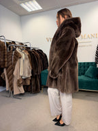 Sheared Beaver Fur Coat, Hooded, Oversize up to 3XL