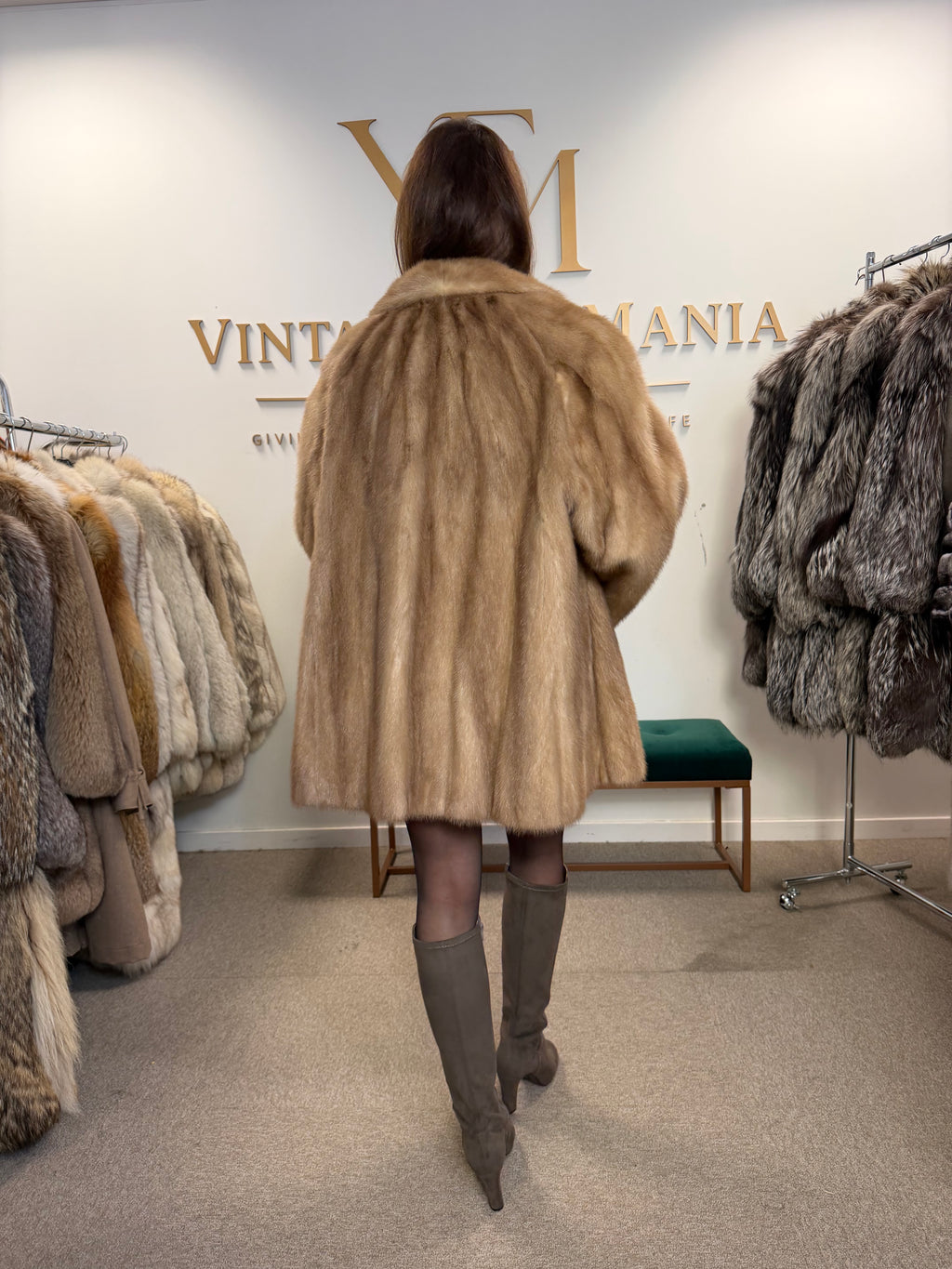 Pastel Mink Fur Jacket, Light Beige, 3XL