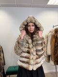 Chinchilla Fur Coat, Light Grey, Hooded, Size M