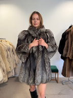 Silver Fox Fur Coat, Short Sleeves, Size XL