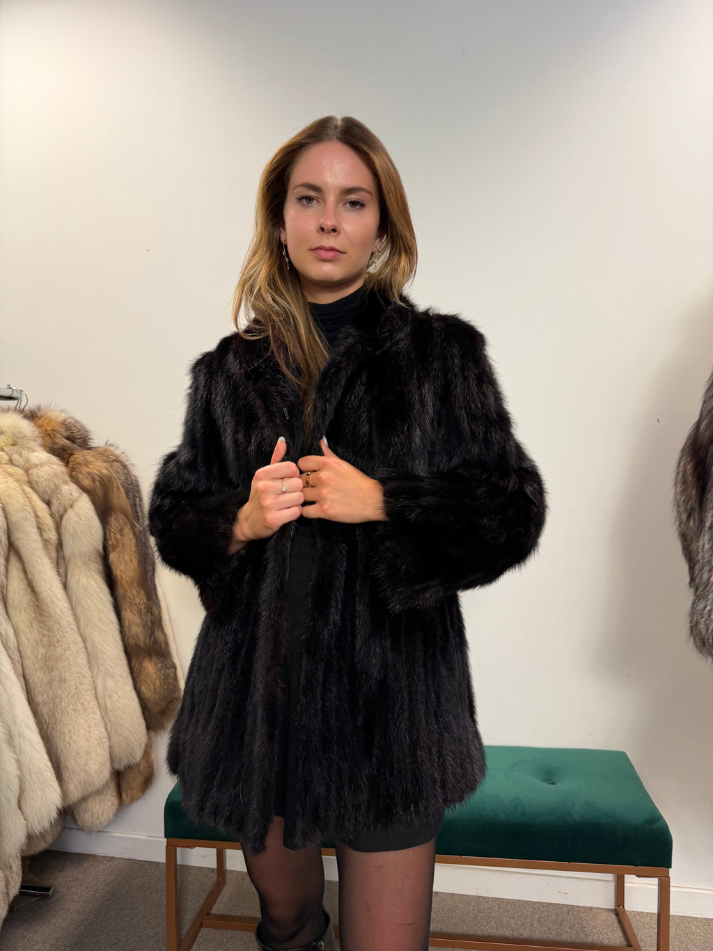Mink Fur Jacket, Black, Size M