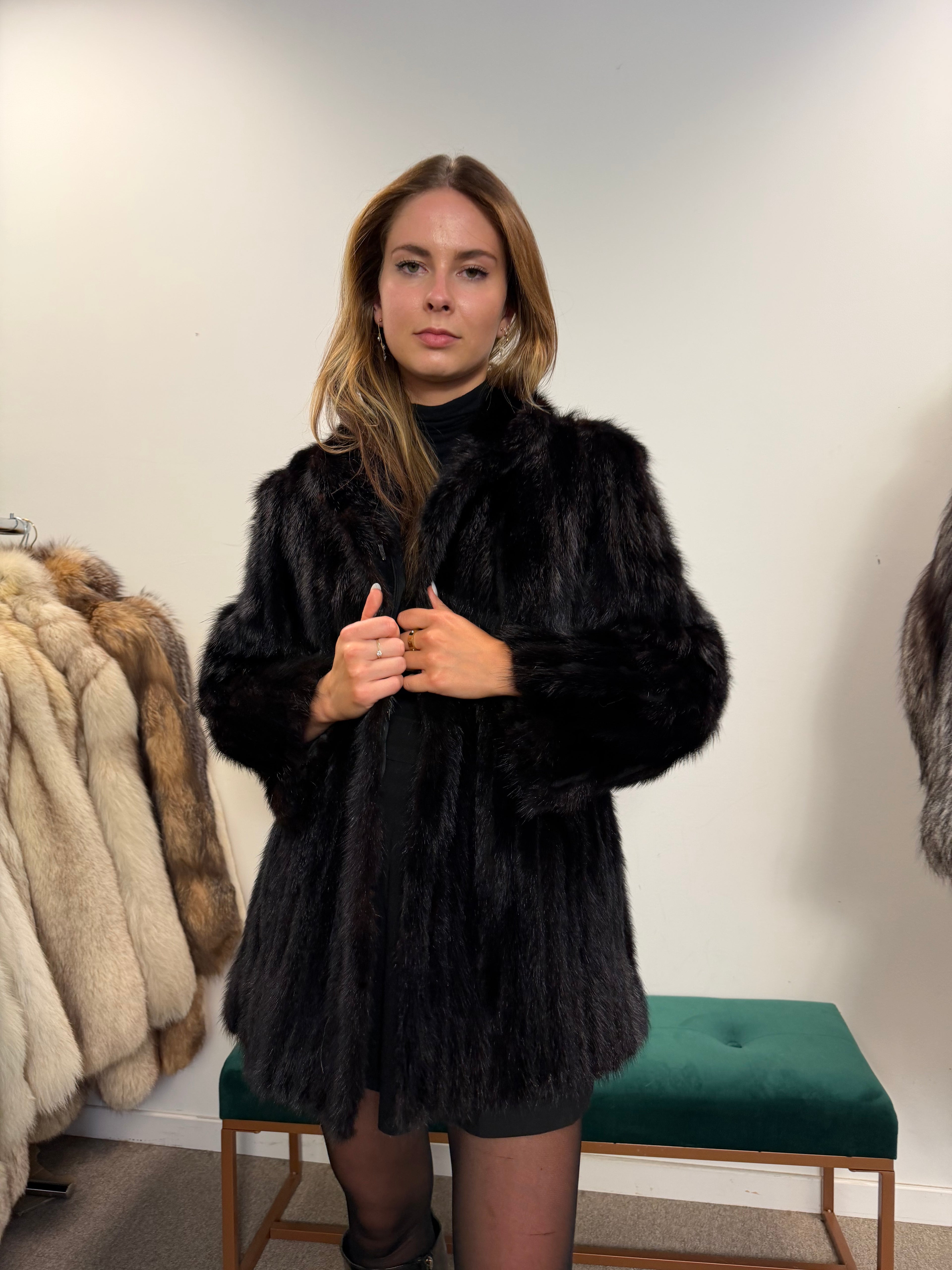 Mink Fur Jacket, Black, Size M