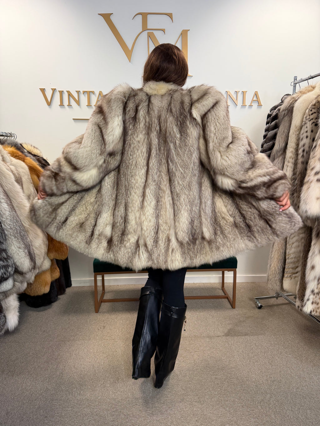 White Blue Fox Fur Coat, Dark Reflection, Medium