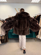Sheared Beaver Fur Coat, Hooded, Oversize up to 3XL