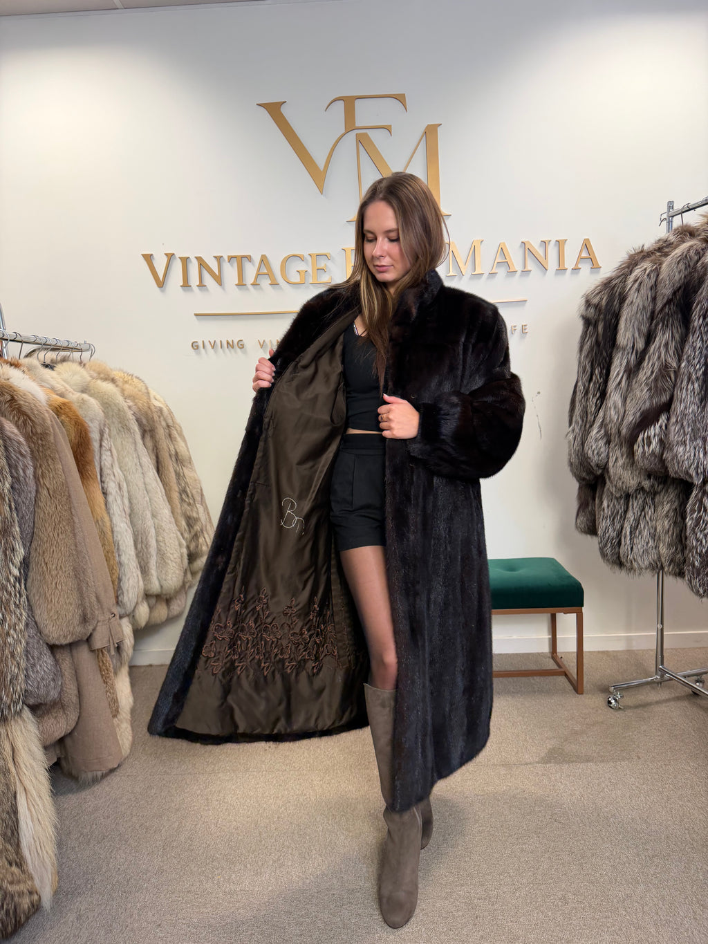 Brown Mink Fur Coat, XXL, Full Length