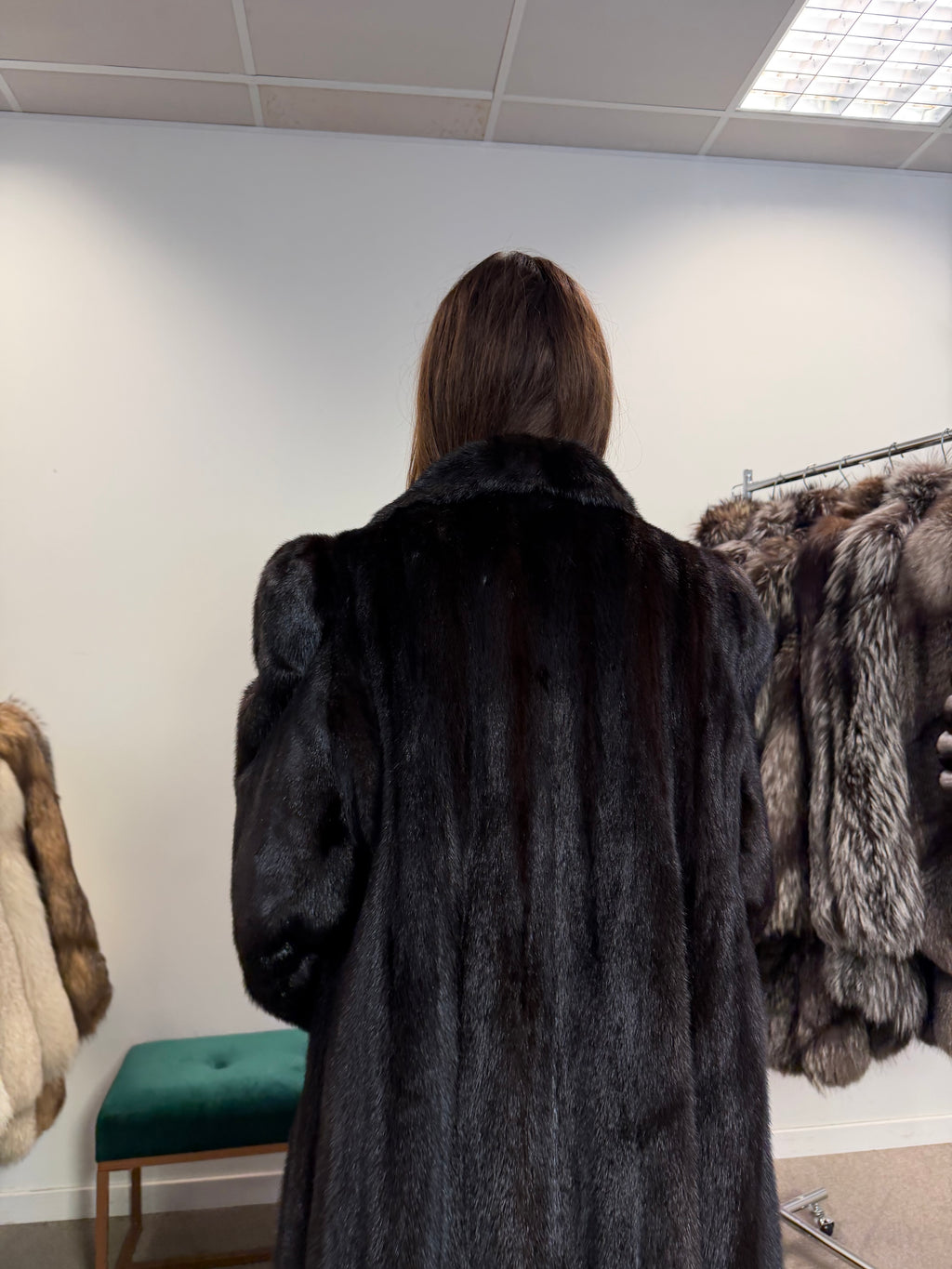 Mink Fur Coat, Dark Brown, Full Length, Size XL