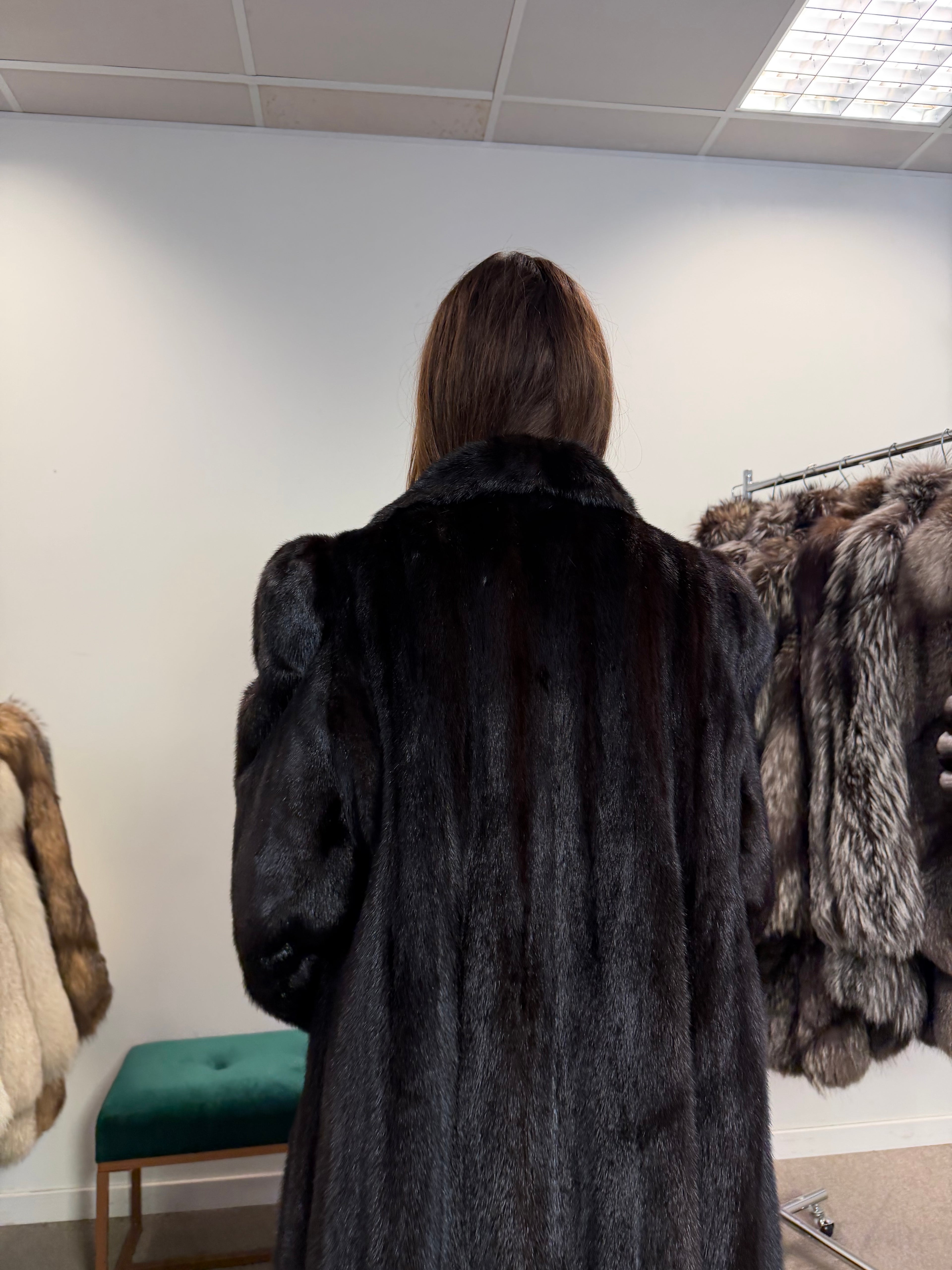 Mink Fur Coat, Dark Brown, Full Length, Size XL