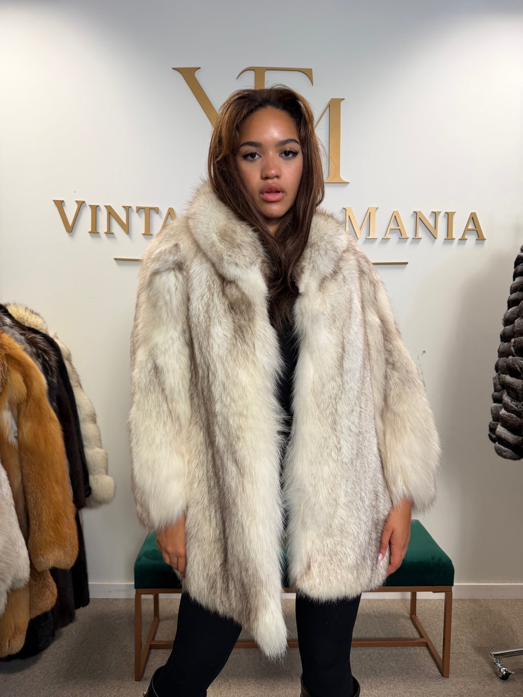 White Blue Fox Fur Coat, Soft, Small