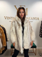 White Blue Fox Fur Coat, Soft, Small
