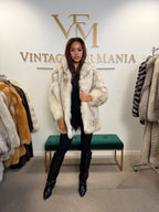 White Blue Fox Fur Coat, Soft, Small