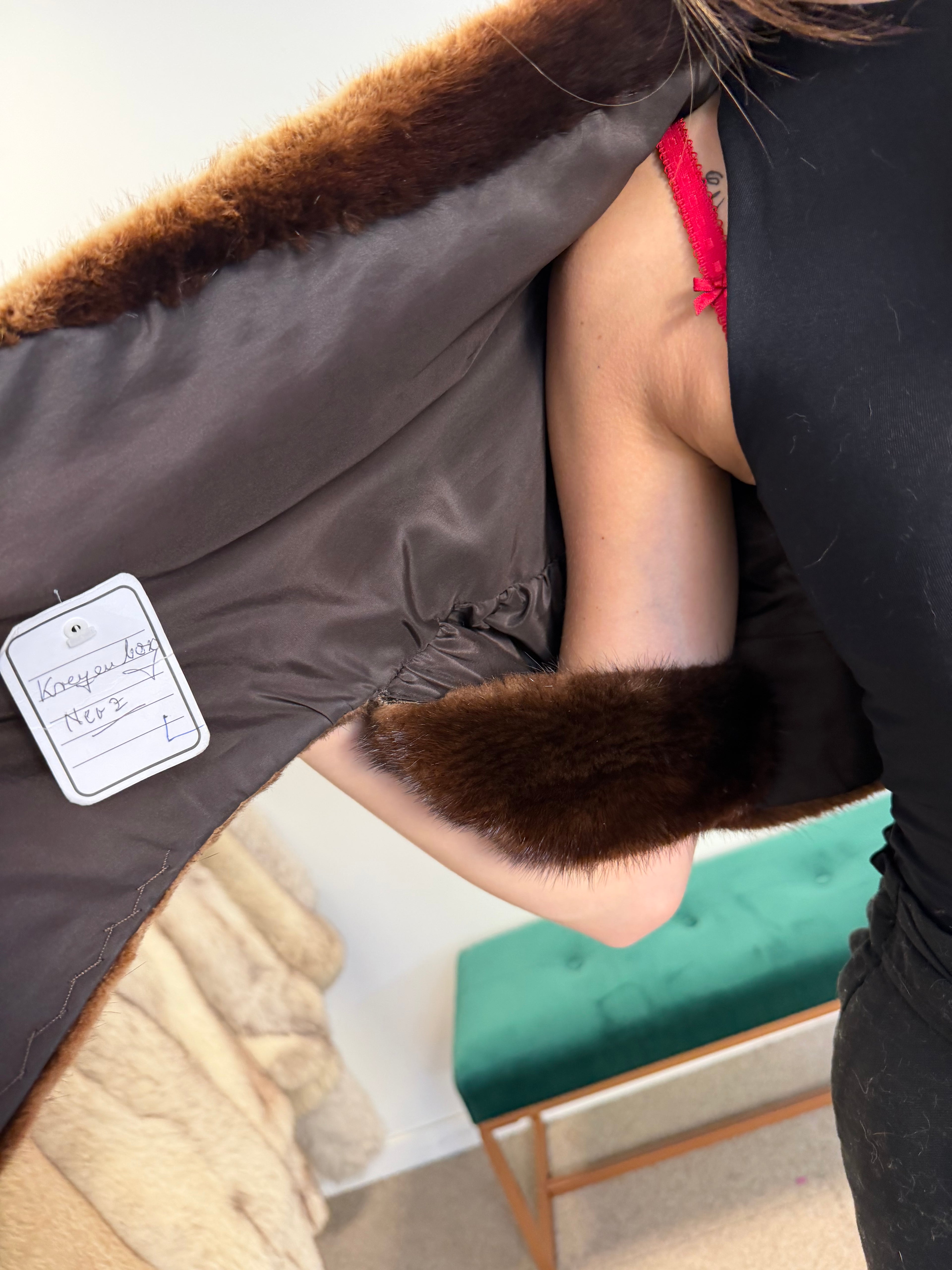 Mink Fur Stole, Whiskey, Luxury 170 cm