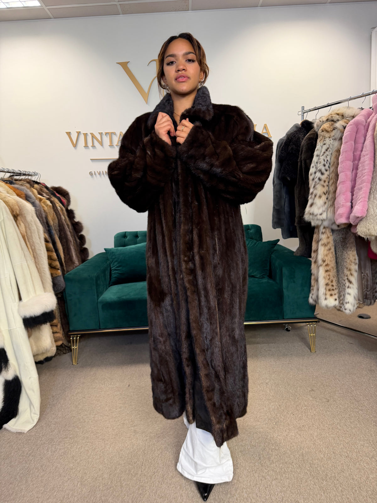 Dark Brown Mink Fur Coat, XL, Extra Full Length, Luxury