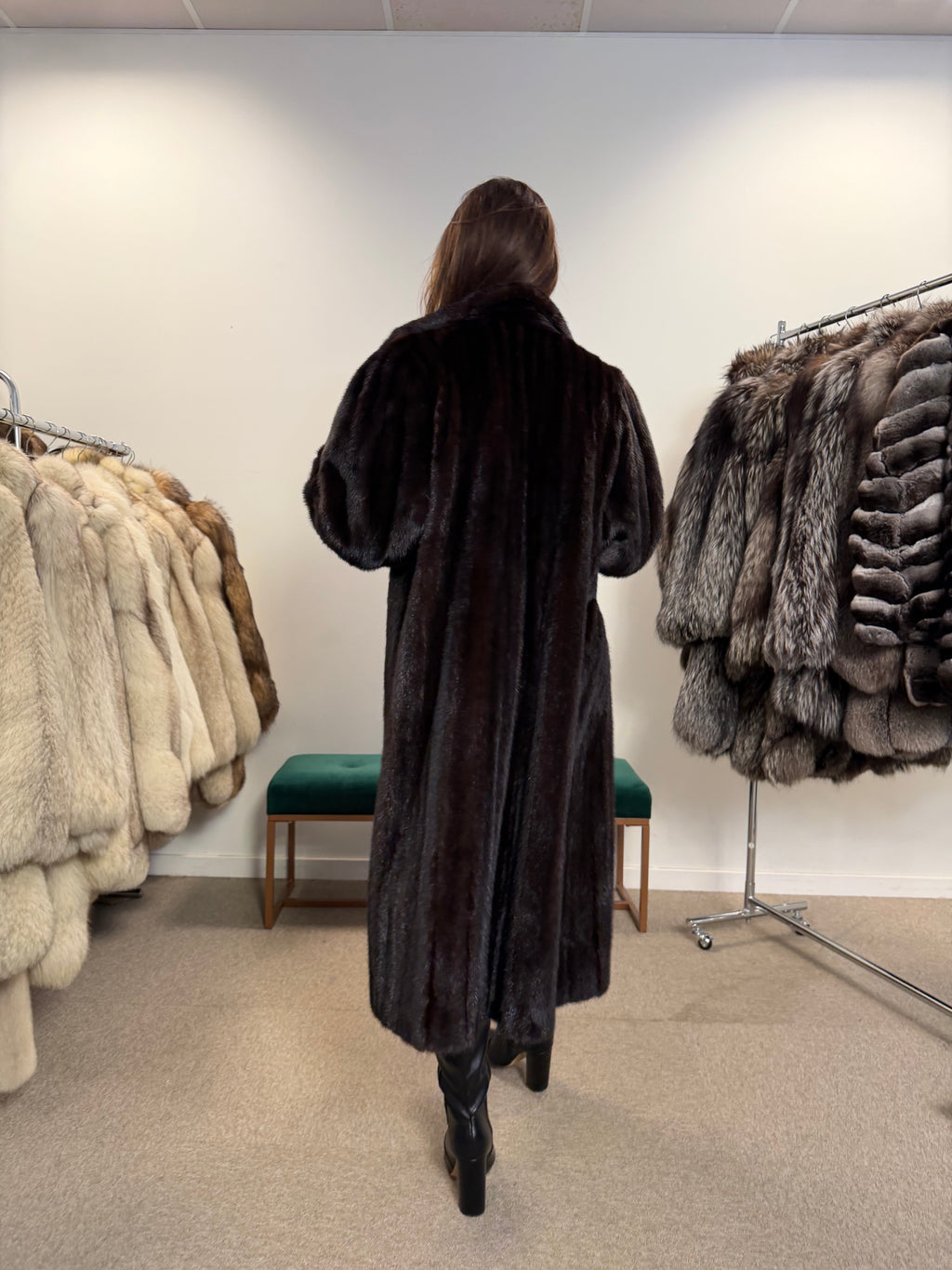 Mink Fur Coat, Dark Brown, Size L