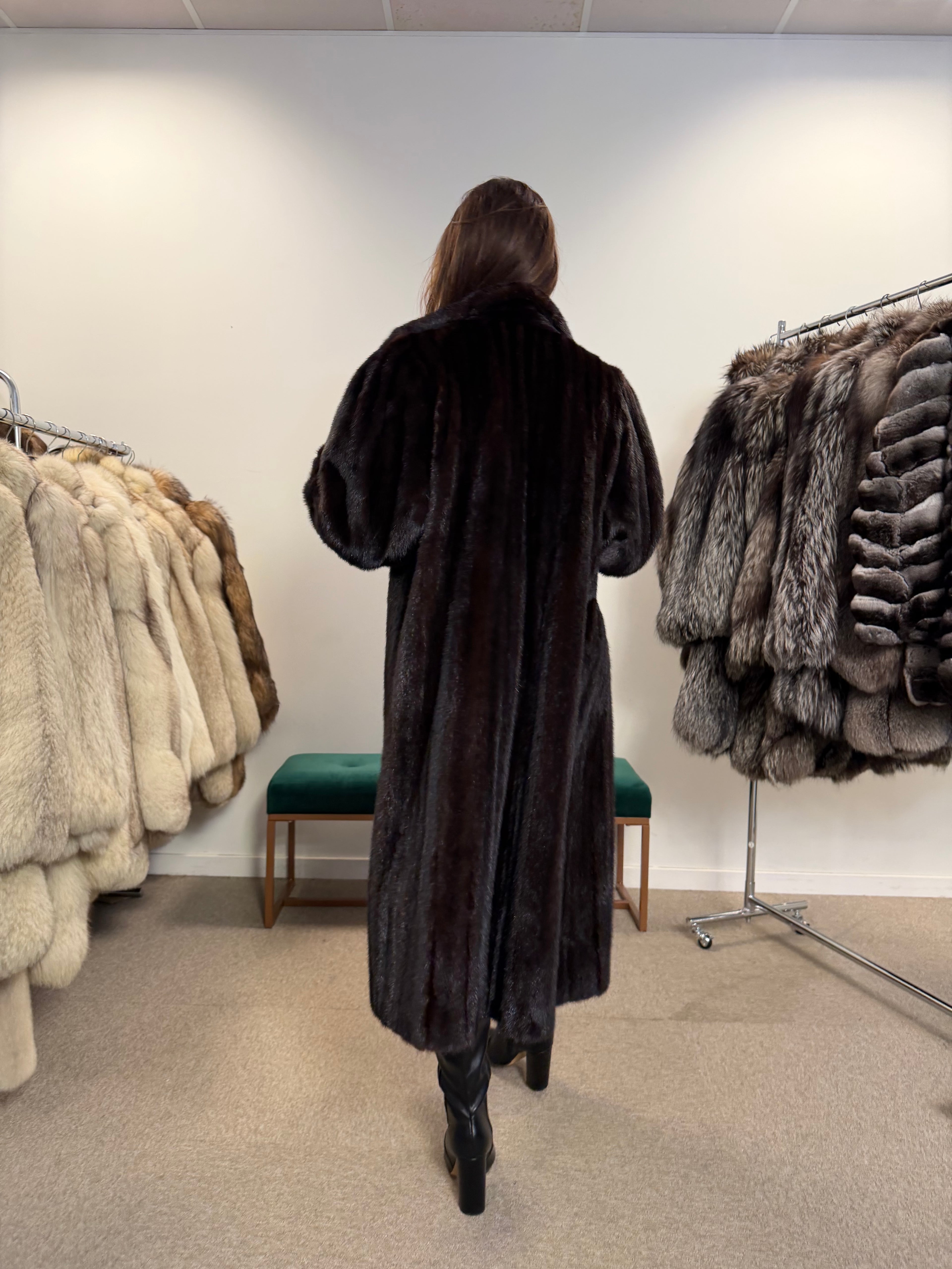 Mink Fur Coat, Dark Brown, Size L
