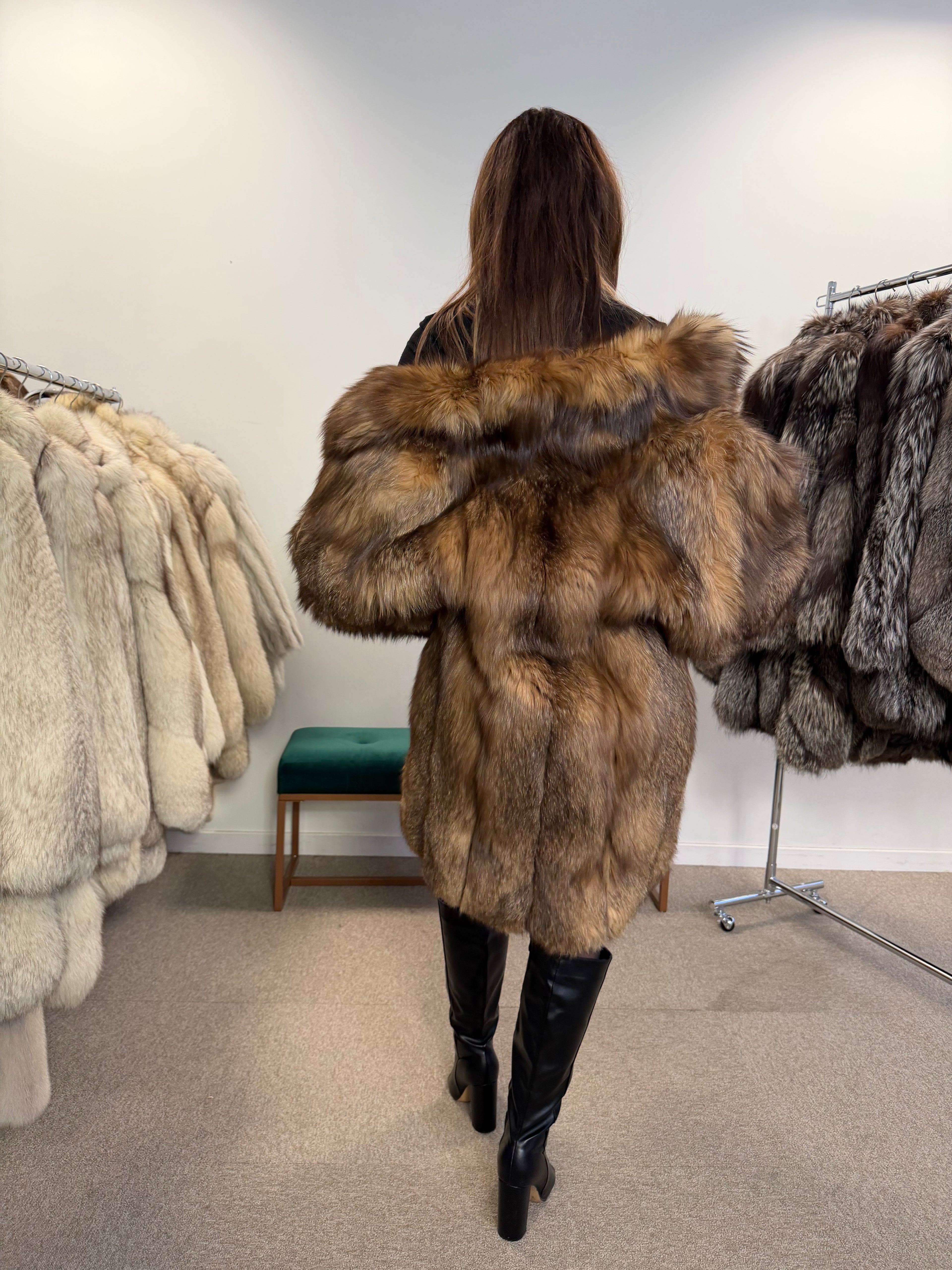 Fox Fur Coat, Cross Fox, Shoulder Pads, Size M