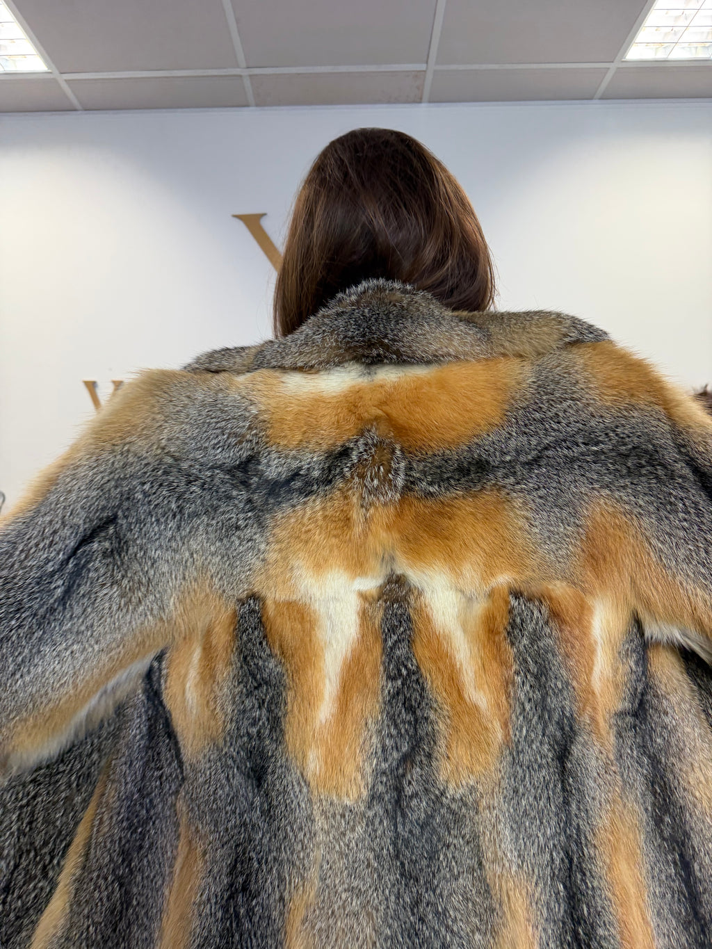 Grey Fox Fur Jacket, Medium, Golden Lining