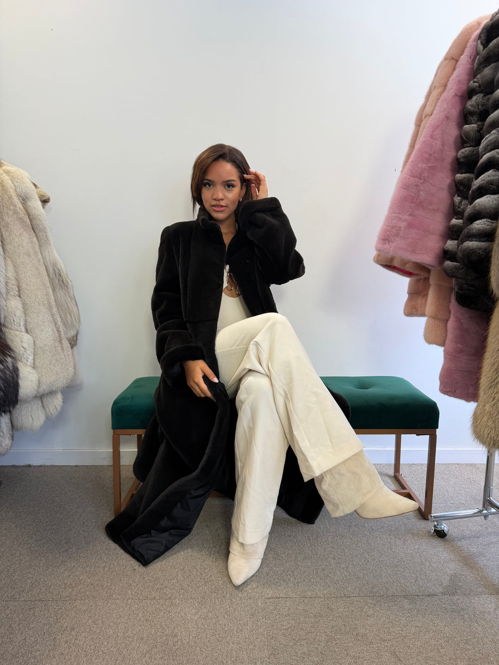New Mink Fur Coat, Dark Sapphire Sheared, Size L